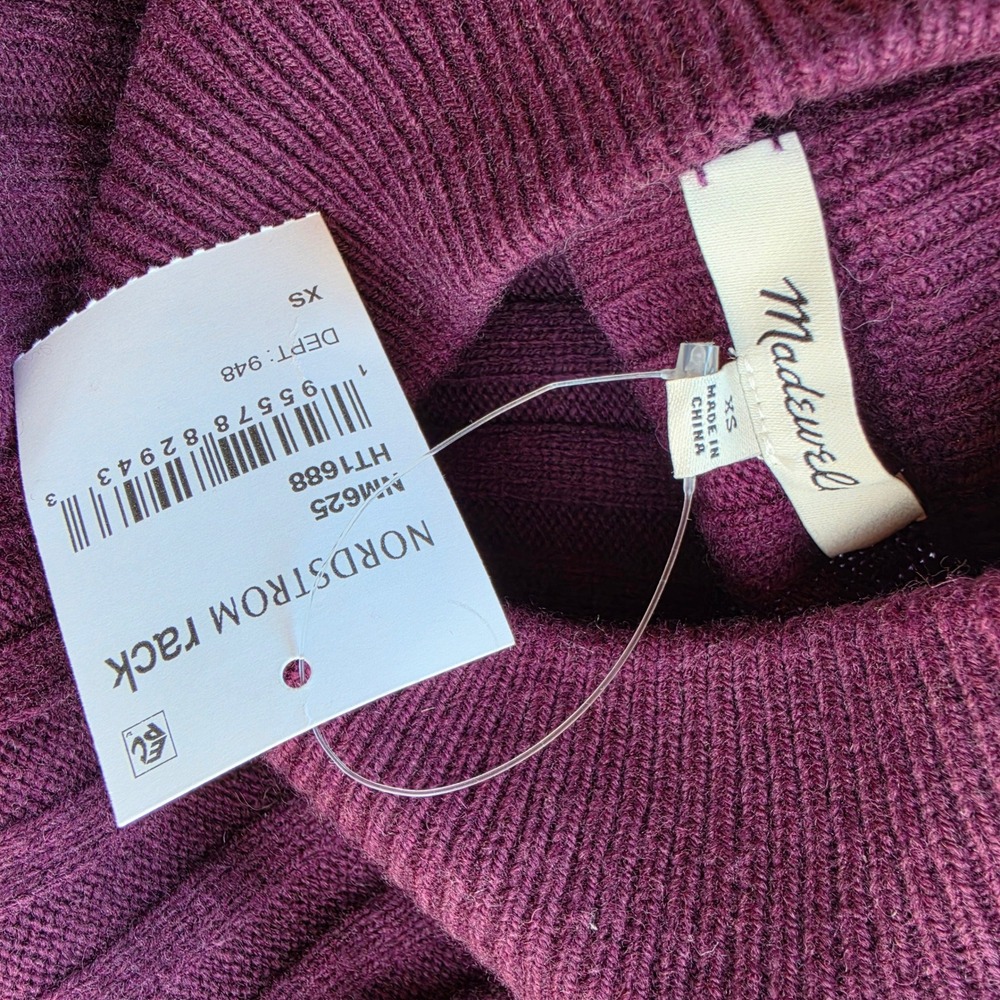 Madewell NWT Mockneck Ribbed Wool Blend‎ Cropped Sweater Plum Purple NM625 XS - Picture 3 of 9